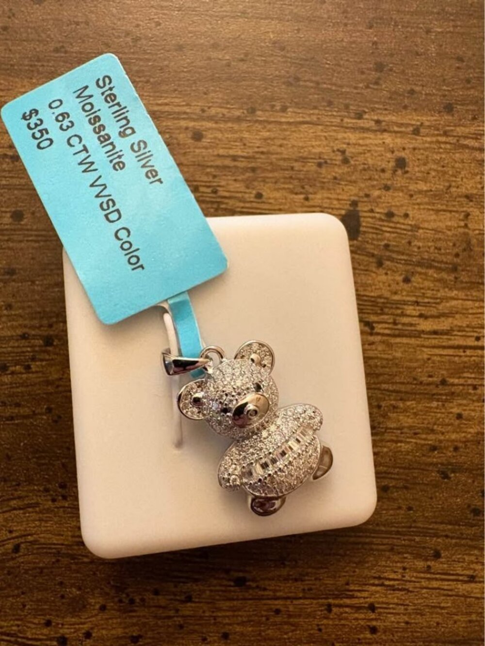 Sterling Silver Moissanite Teddy Bear Pendant